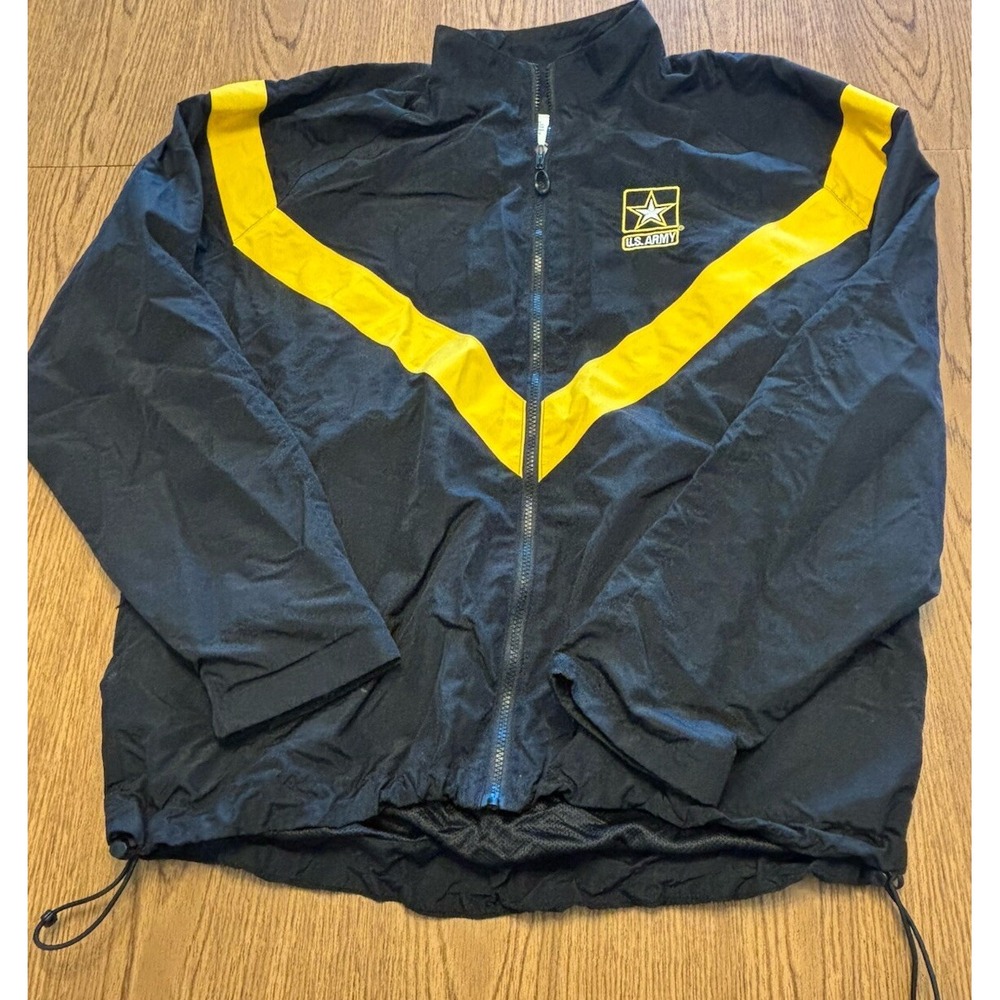 Windbreaker Jacket Army Sz Large Nylon Black Yellow VTG. PERFECT CONDITION.